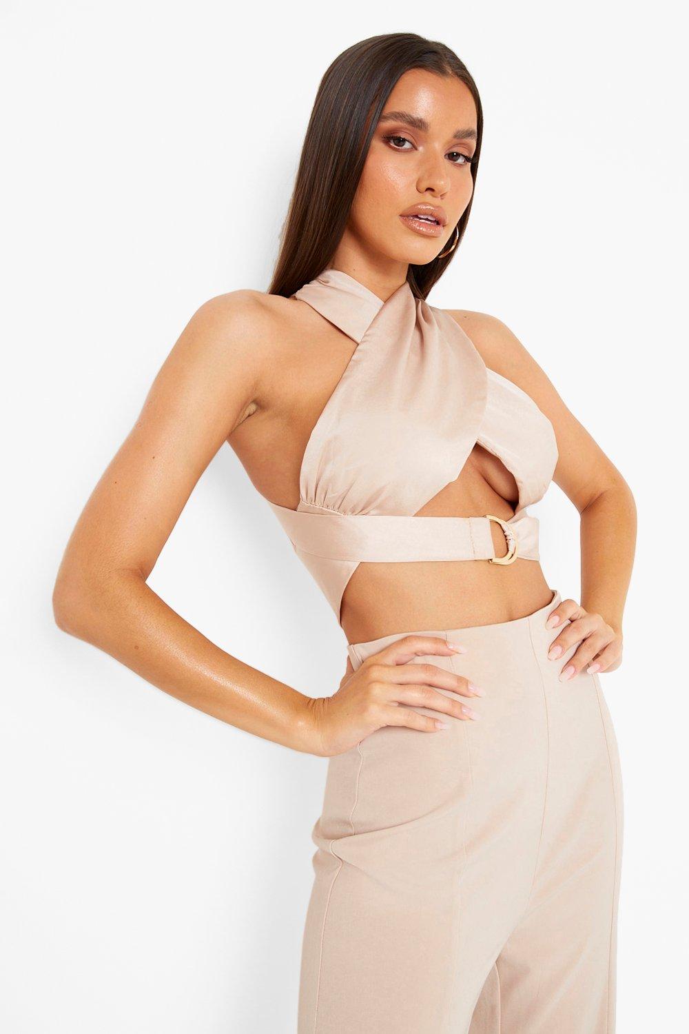 Satin Cross Over Halter Top