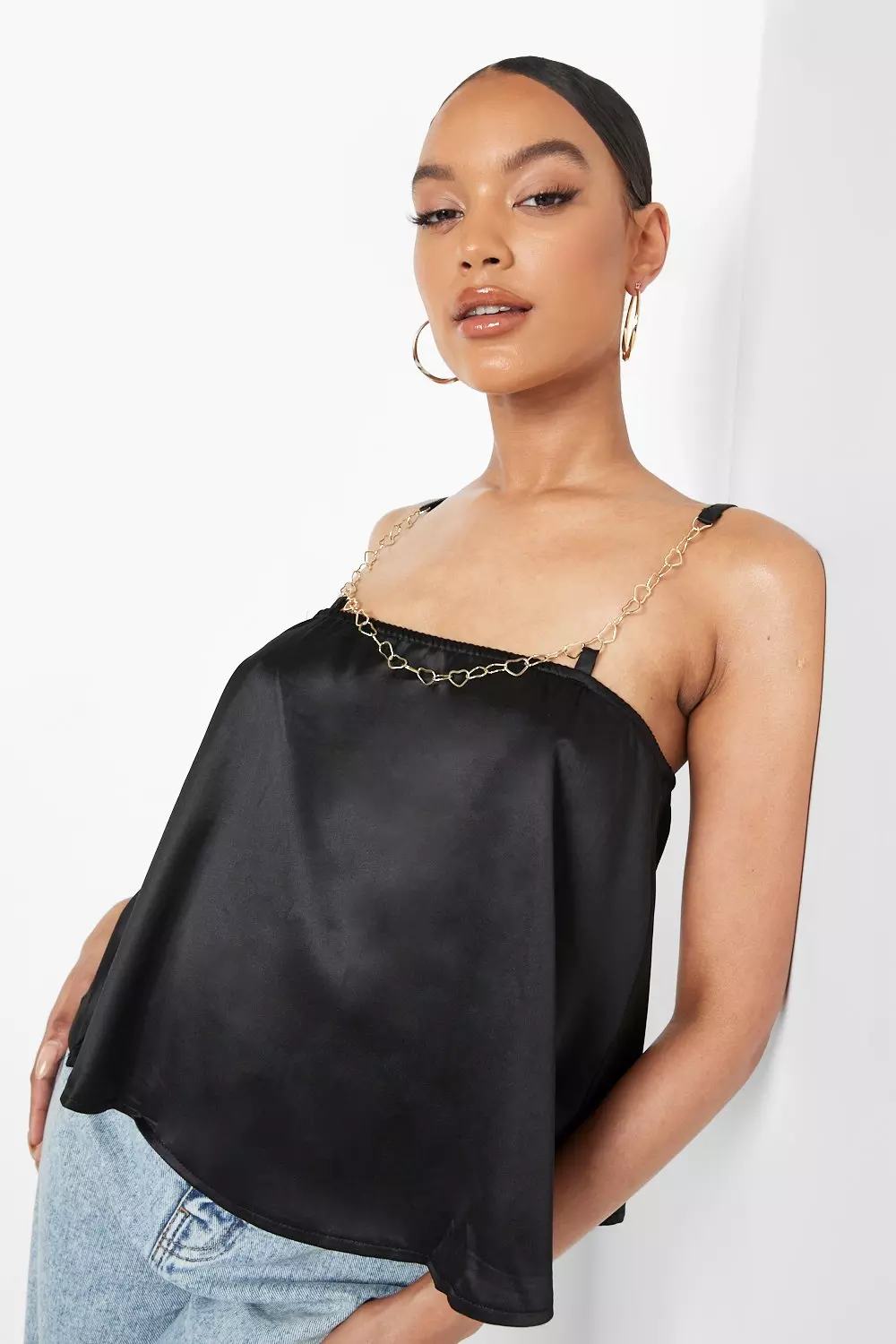 ASOS DESIGN Satin Halter Cami With And Tie Back In Black, Nice Tops Uk