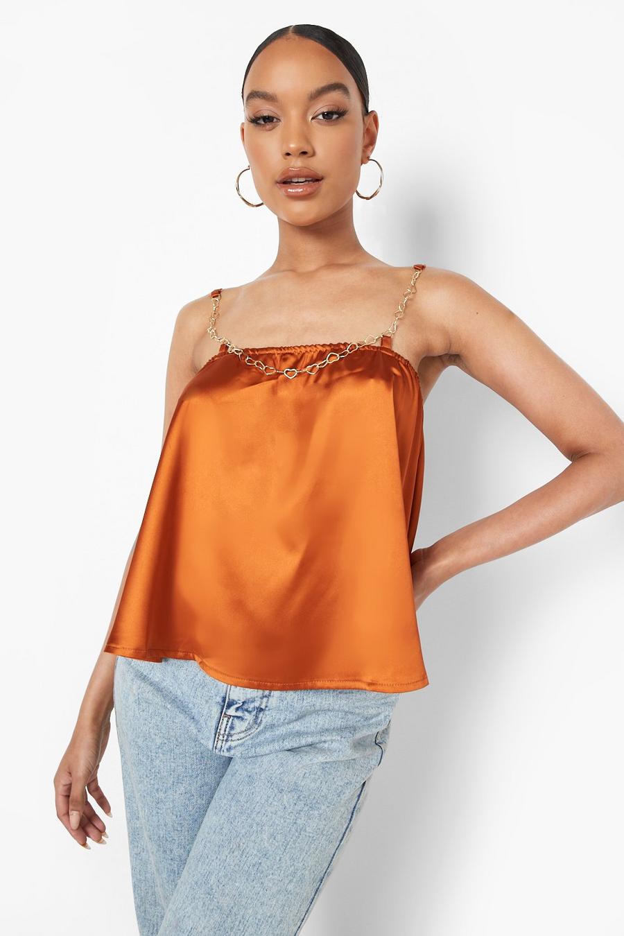 Rust Chain Satin Halter Cami Top image number 1