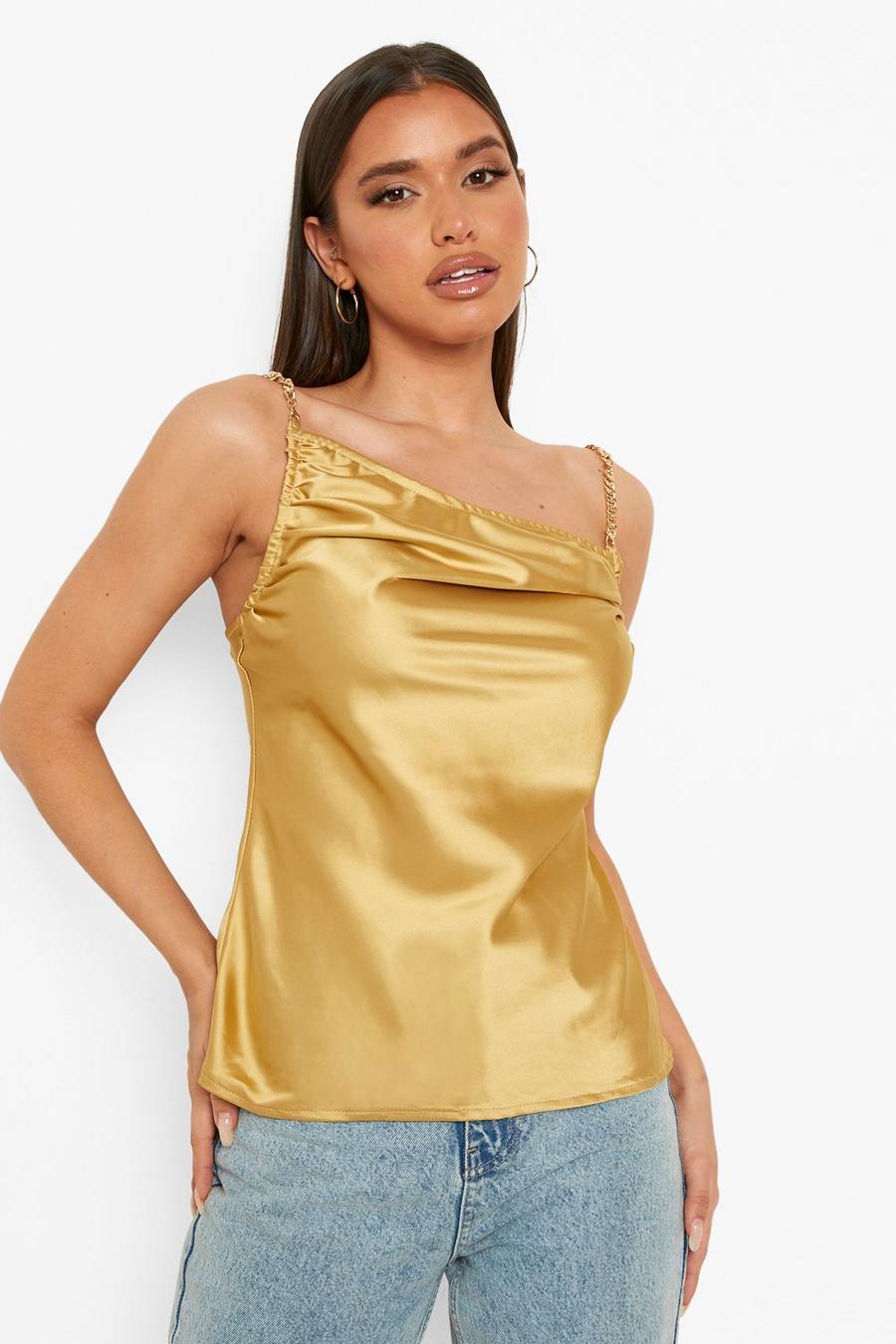 Gold Chain Detail Ruched Cami Top image number 1