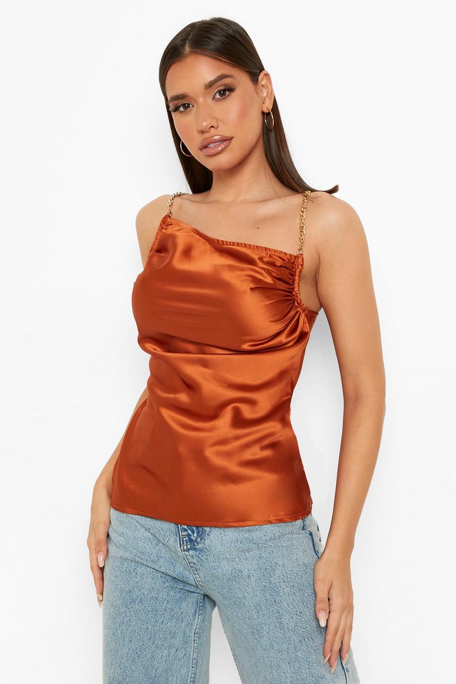 Rust Chain Detail Ruched Cami Top image number 1