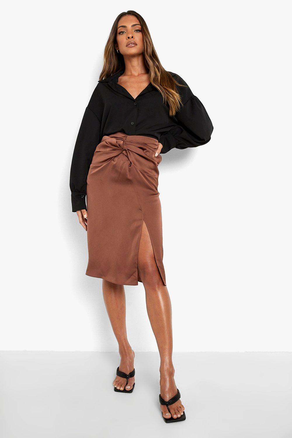 Women s Twist Knot Front Midi Skirt Boohoo UK