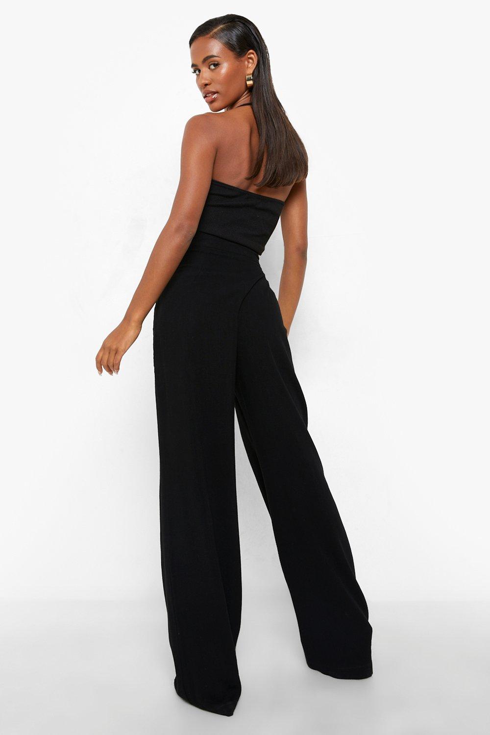 Black Linen Mix Straight Leg Trousers