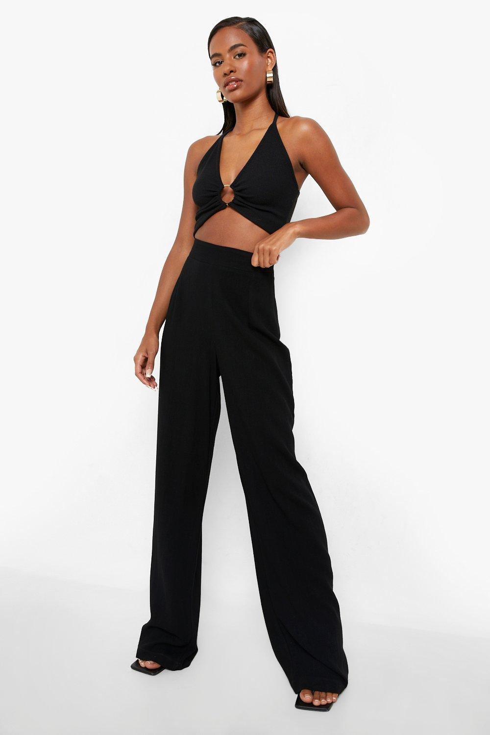 Black linen best sale wide leg trousers