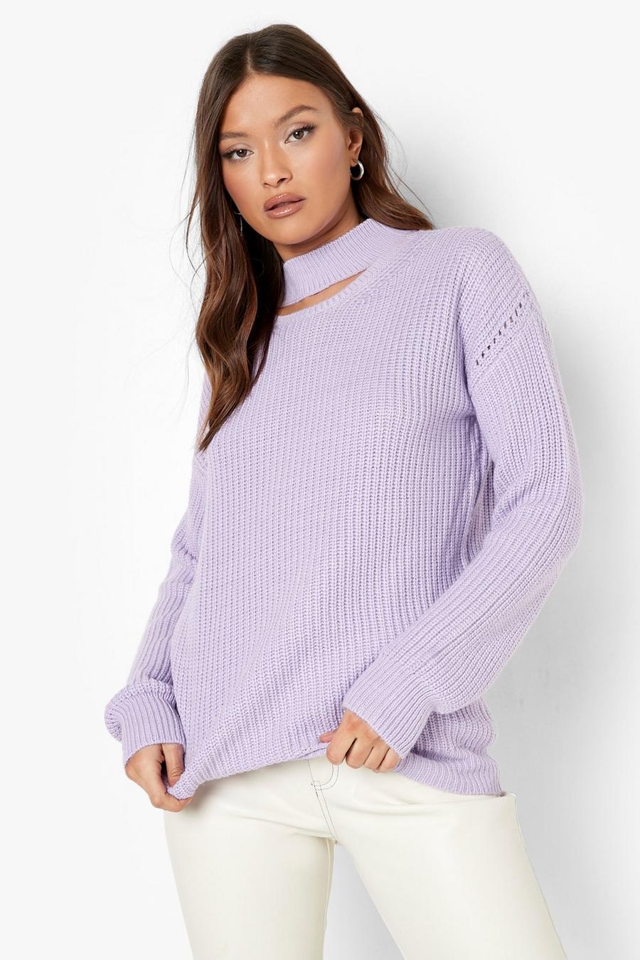 Lilac purple Cut Out Detail High Neck Sweater