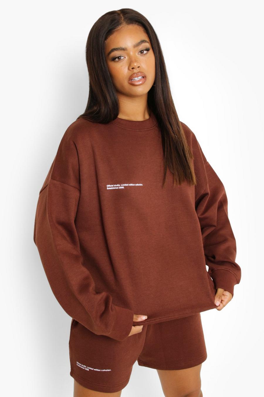 Chocolate Official Text Sweat Short Tracksuit image number 1