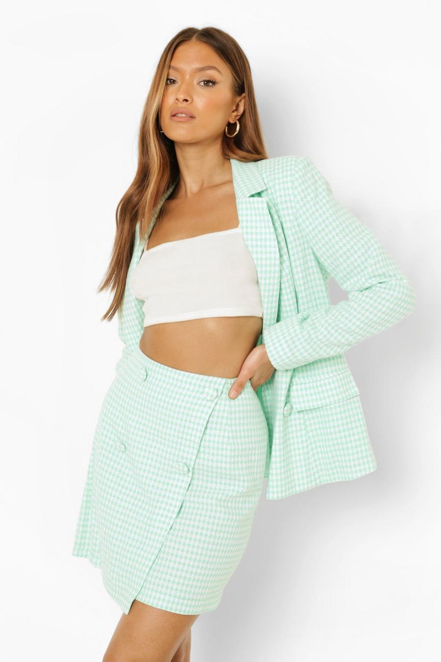 Mint Dogtooth Check Wrap Mini Skirt image number 1