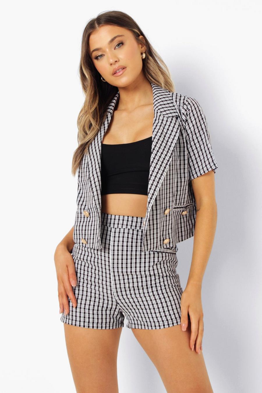 Black Pastel Check Button Tailored Shorts image number 1