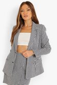 Black Dogtooth Check Double Breasted Fitted Blazer