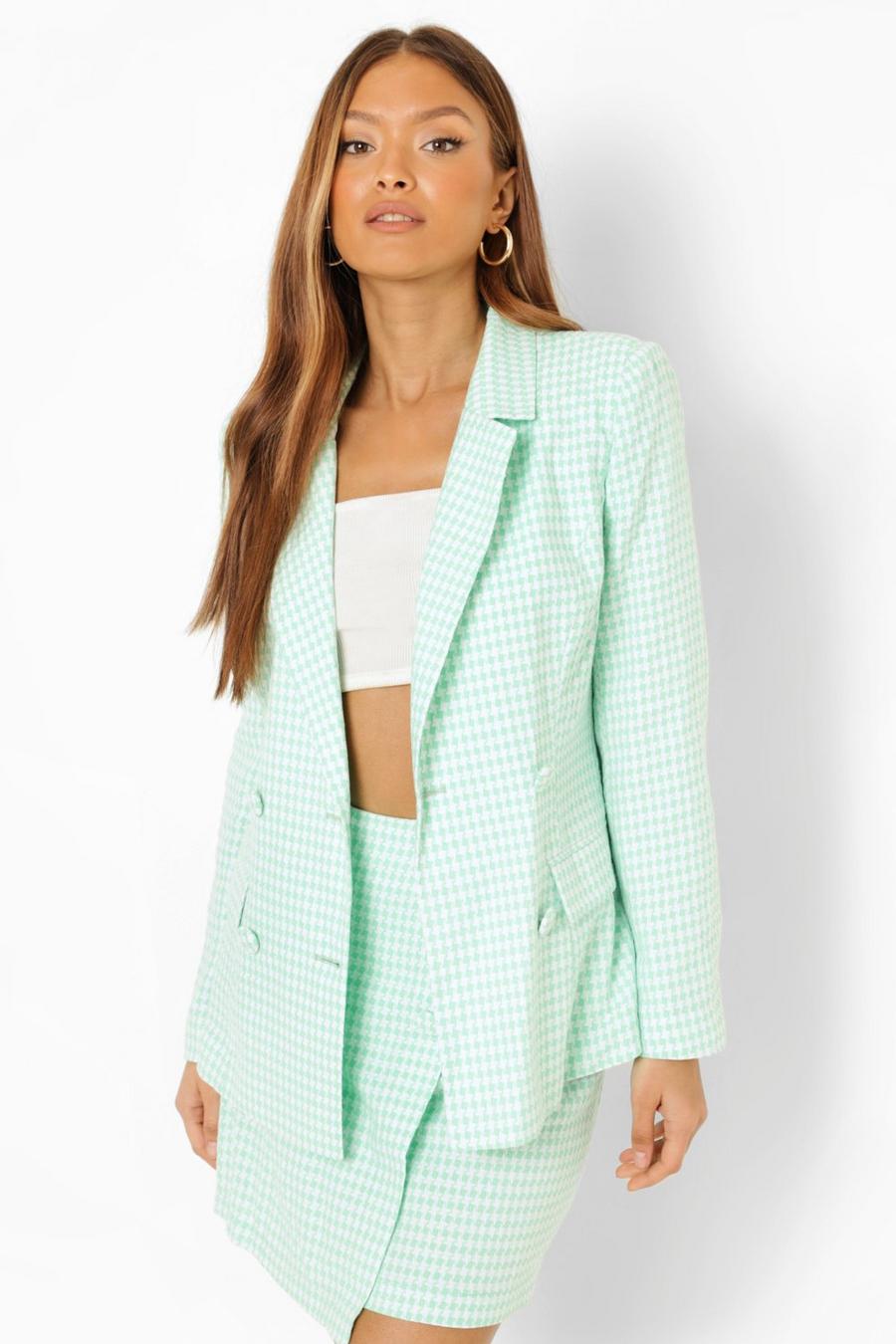 Mint Dogtooth Check Double Breasted Fitted Blazer image number 1