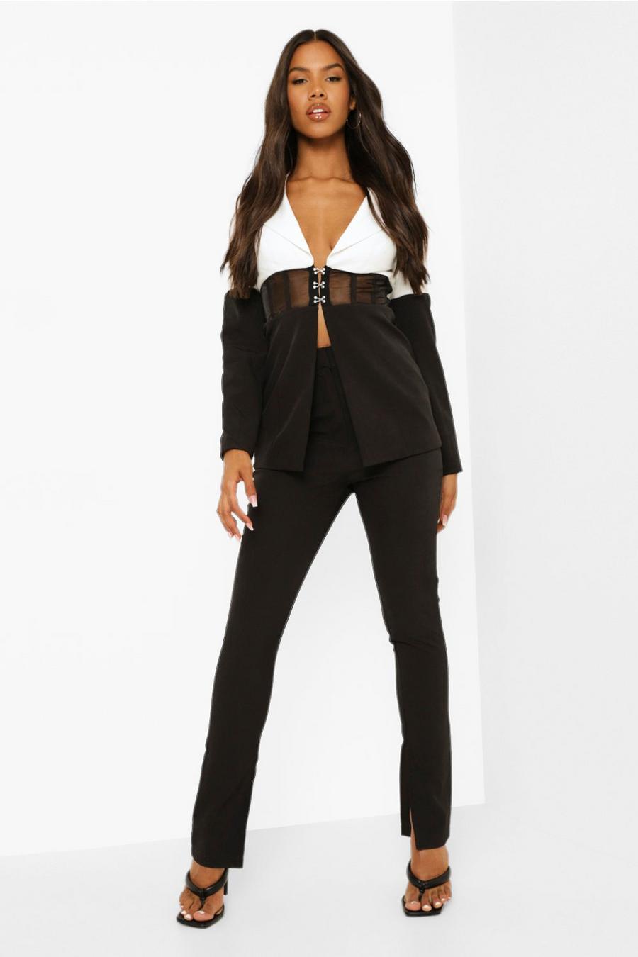 Black Tailored Slim Fit Split Side Trousers image number 1