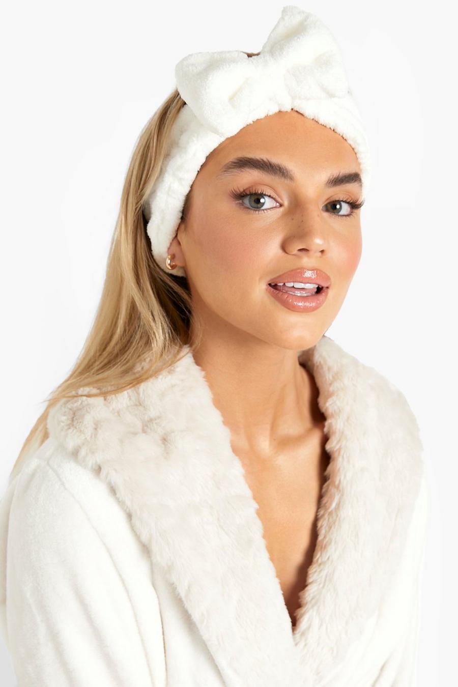 Cream Ruched Bow Headband image number 1
