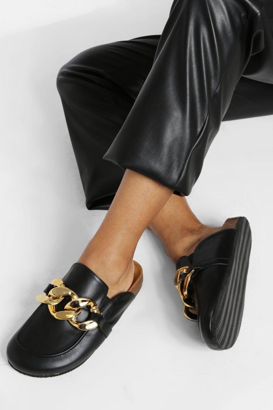 Black Chunky Chain Loafer Mules image number 1
