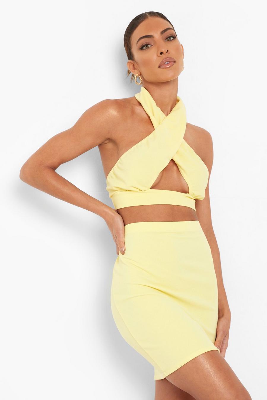 Lemon yellow Halter Crop & Mini Skirt