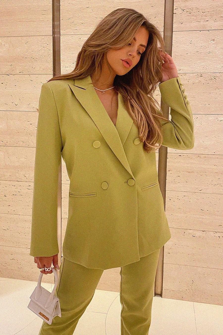Olive Tailored Double Breasted Button Sleeve Blazer image number 1