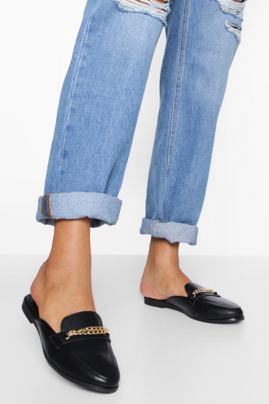 Black Double Chain Mule Loafers image number 1