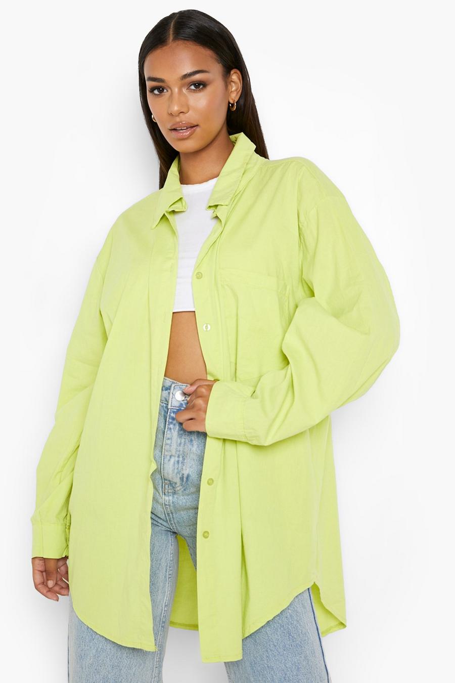 Lime Bright Oversized Cotton Poplin Shirt image number 1