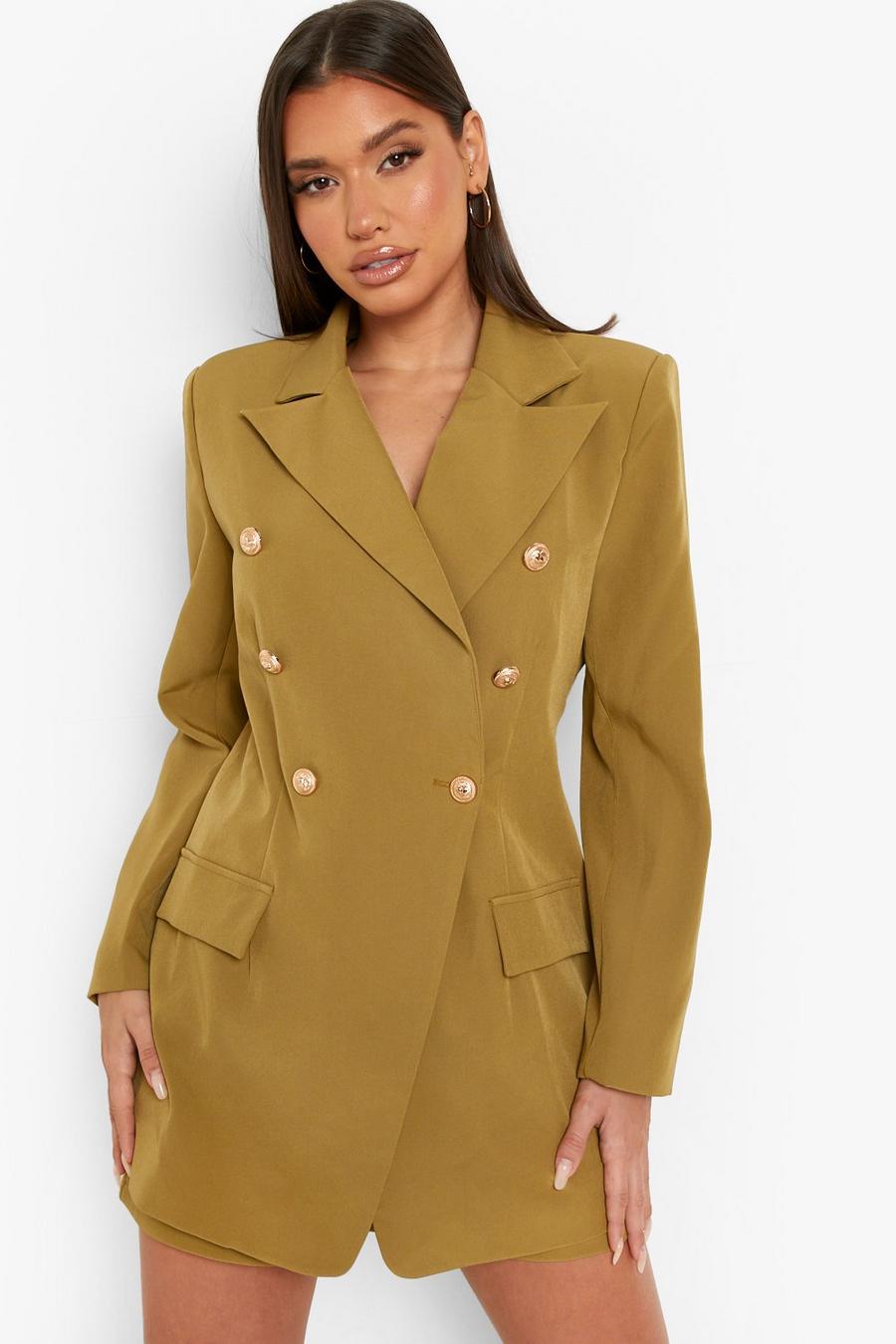 Khaki Tailored Fitted Double Breasted Blazer