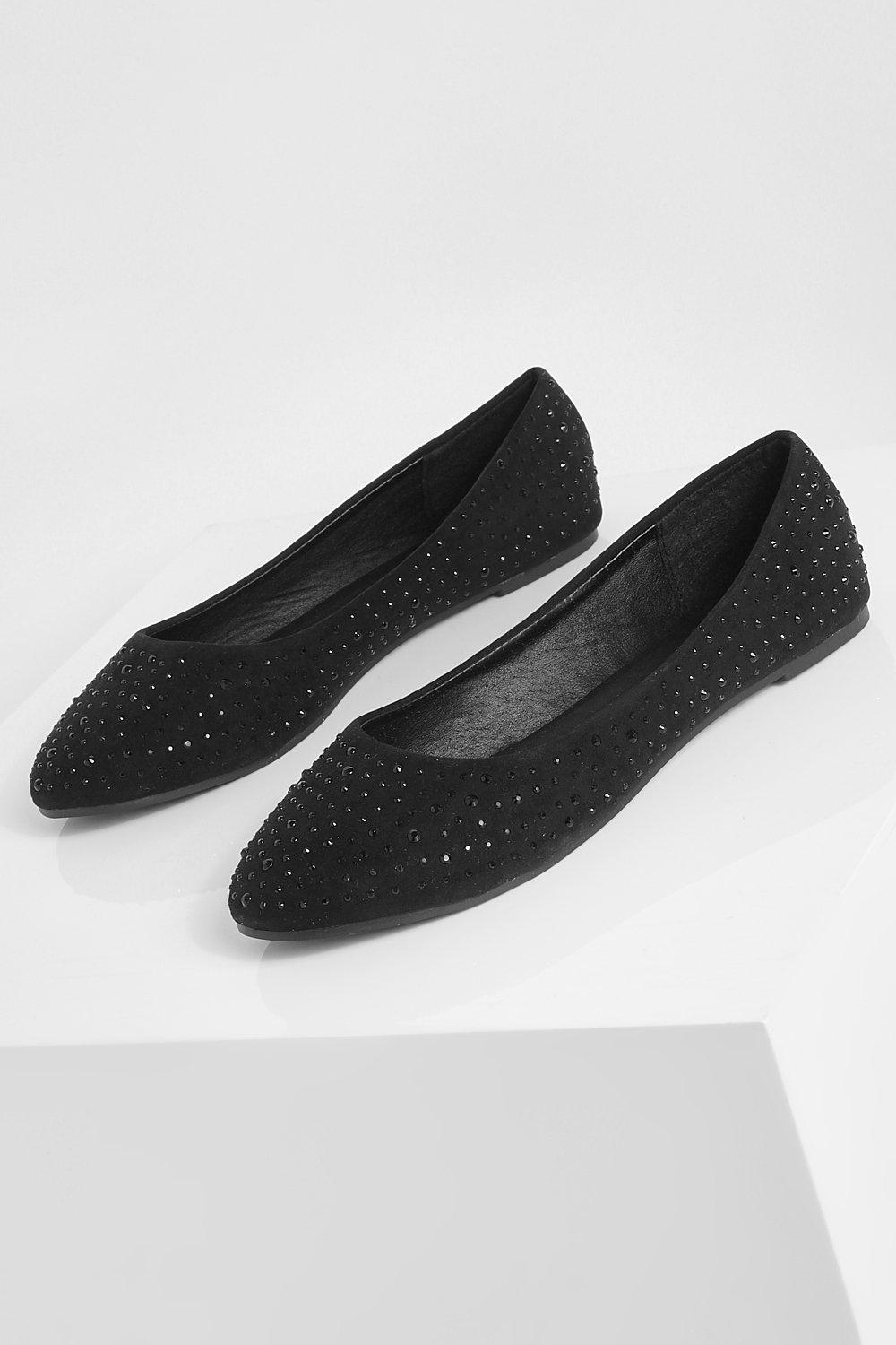 All Over Diamante Detail Ballet Pumps