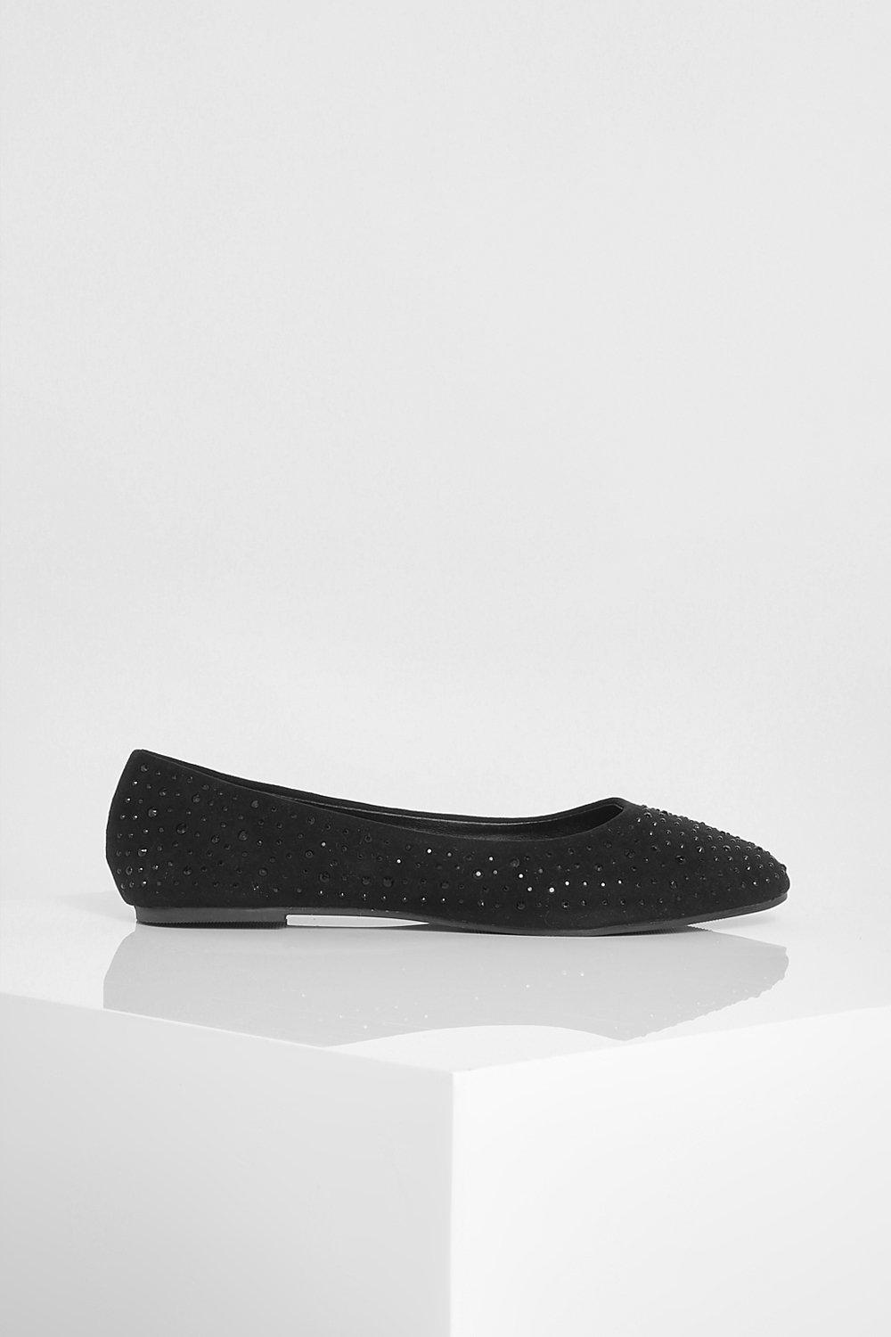 All Over Diamante Detail Ballet Pumps boohoo