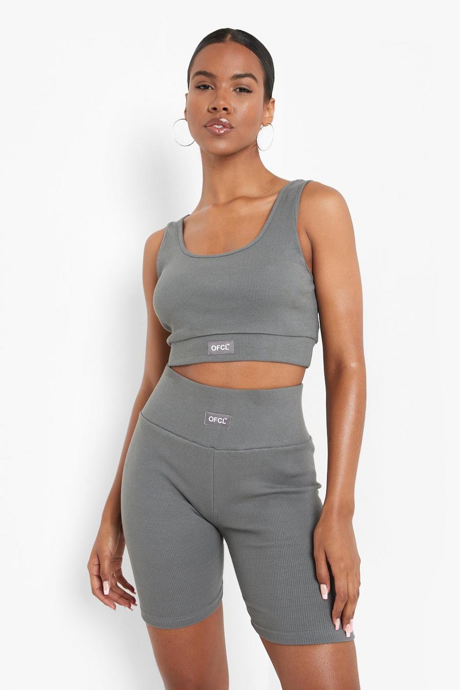 Charcoal Ofcl Premium Ribbed Gym Crop image number 1