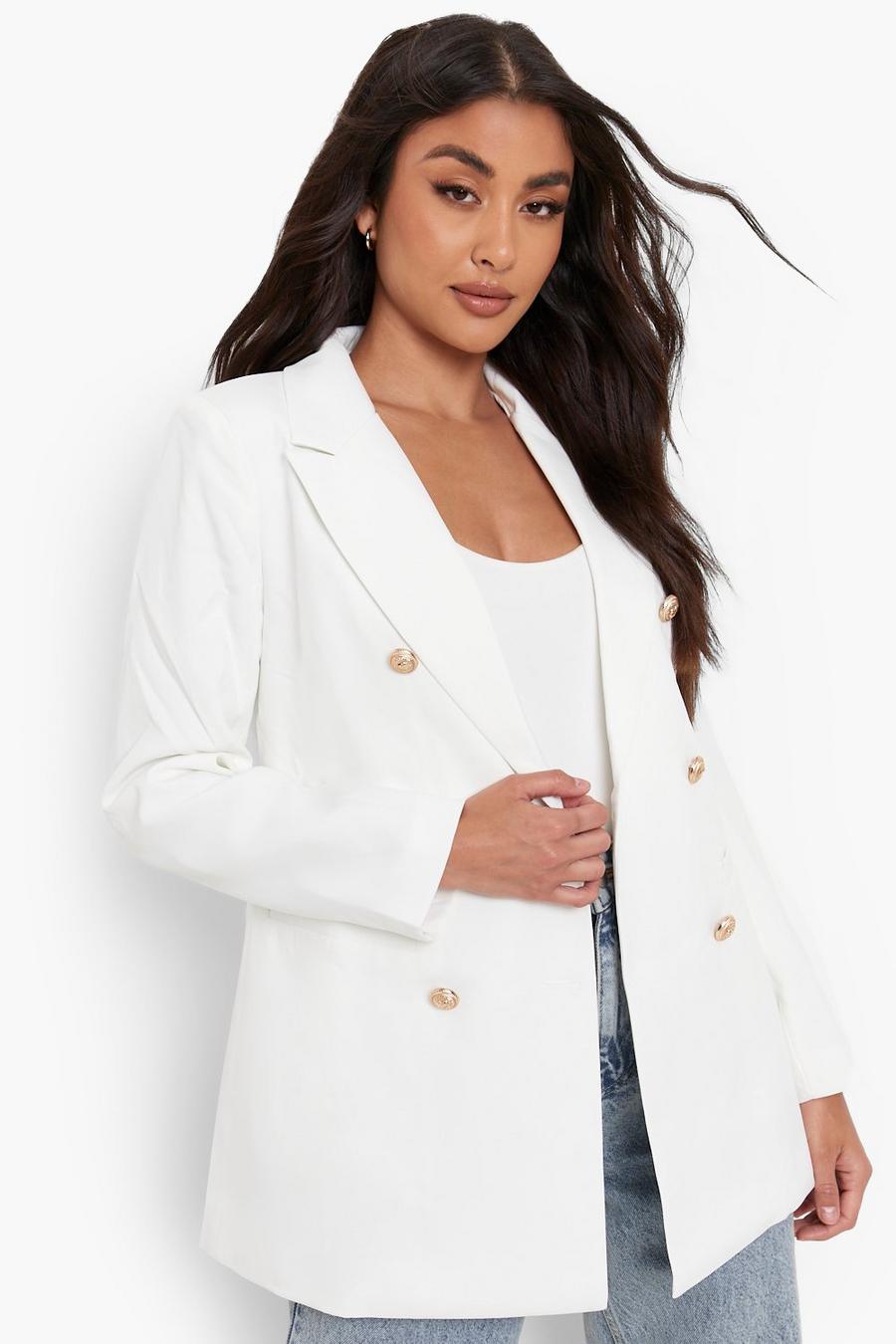 Ivory white Tailored Gold Button Double Breasted Blazer