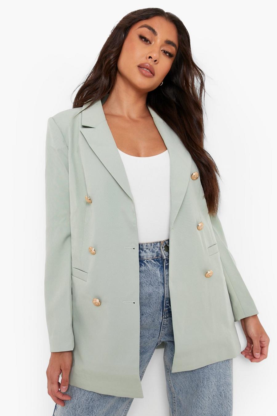 Sage Tailored Gold Button Double Breasted Blazer image number 1