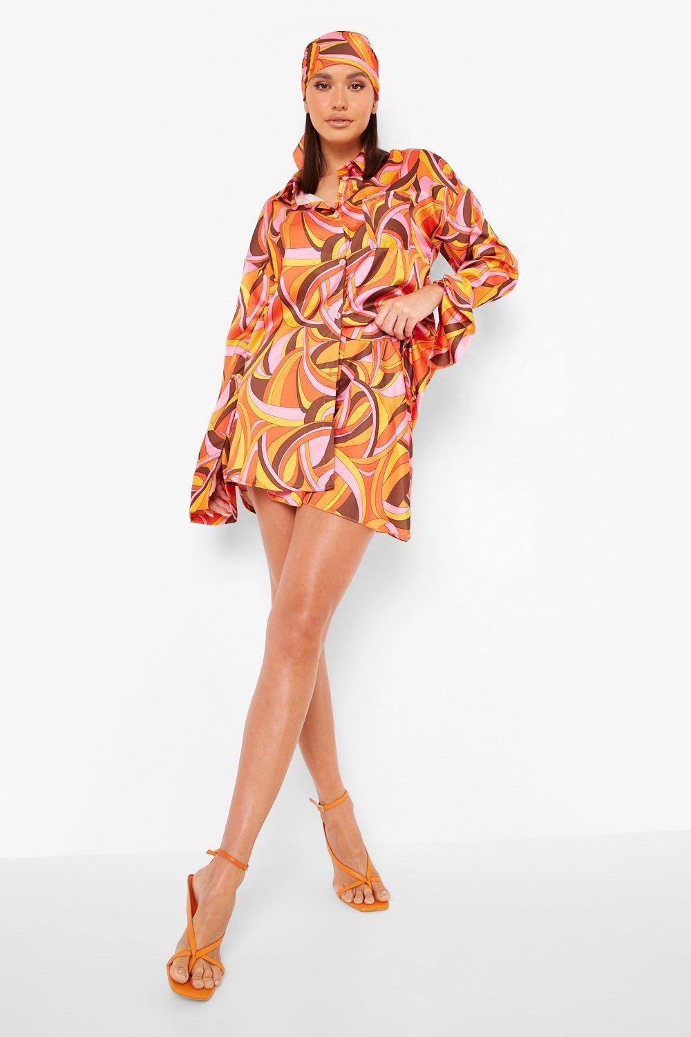 Orange 70's Print Relaxed Fit Shorts