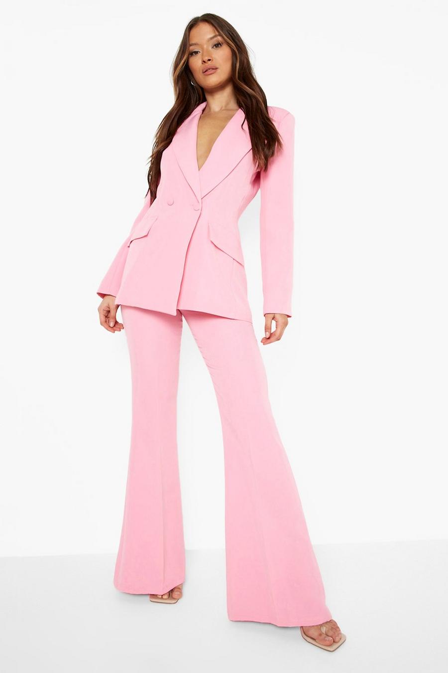 Candy pink Kostymbyxor med utsvängda ben image number 1