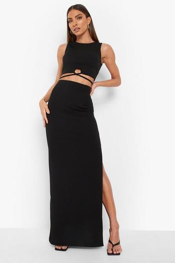 Tie Waist Crop & Maxi Skirt black