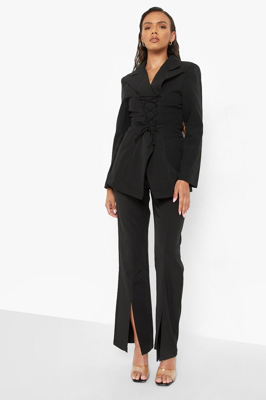 Black Tailored Split Leg Fit & Flare Trousers image number 1