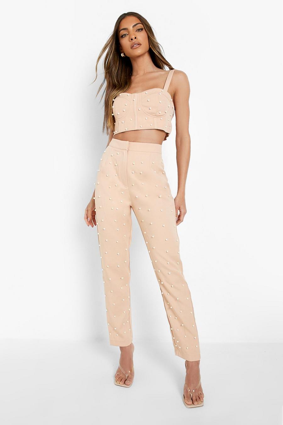 Nude Pearl Detail Tailored Trousers image number 1
