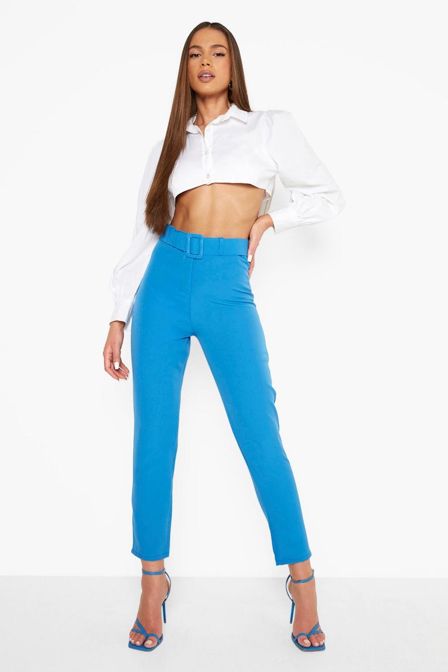 Azure Belted Seam Front Tailored Trousers image number 1