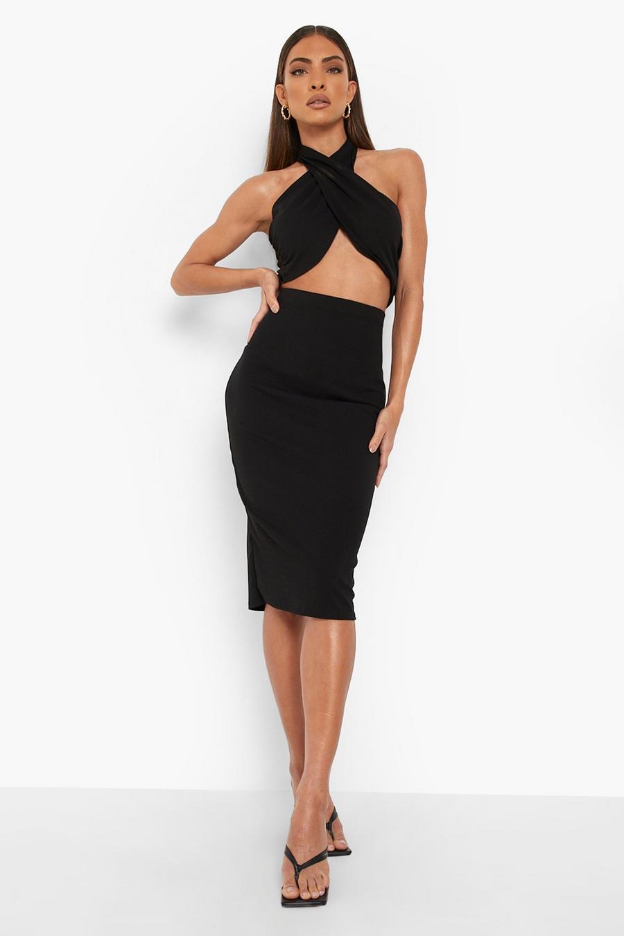 Black Halter Crop & Midi Skirt image number 1