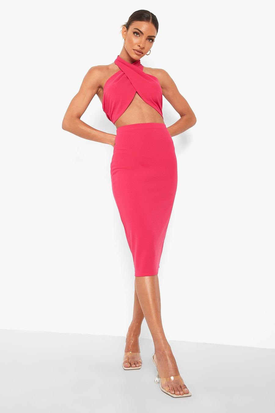 Pink Halter Crop & Midi Skirt image number 1
