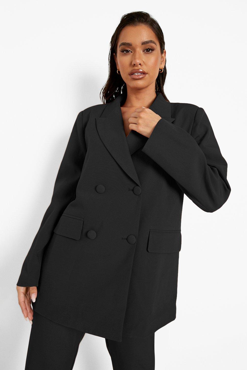 Black Mix & Match Tonal Double Breasted Blazer