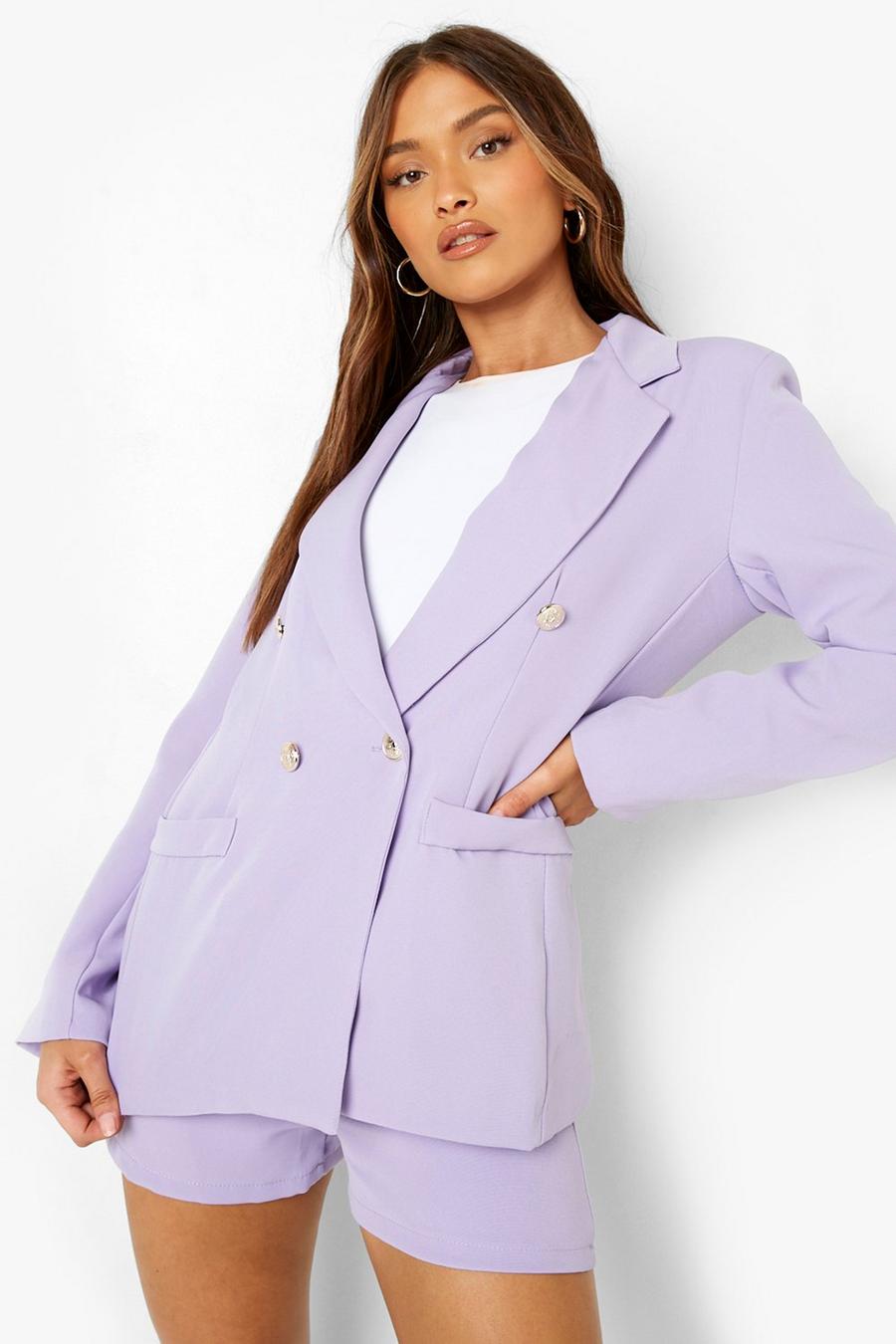 Lilac Tailored Gold Button Blazer image number 1
