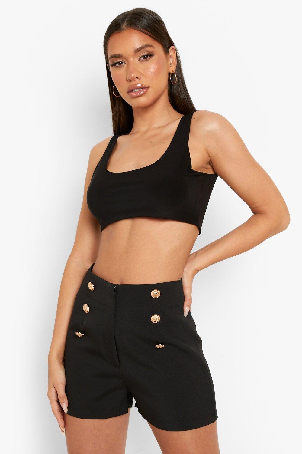 Black Gold Button Front Tailored Shorts