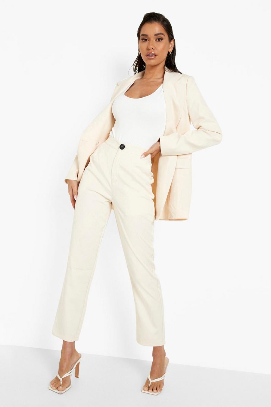 Cream Tailored Relaxed Fit Pants