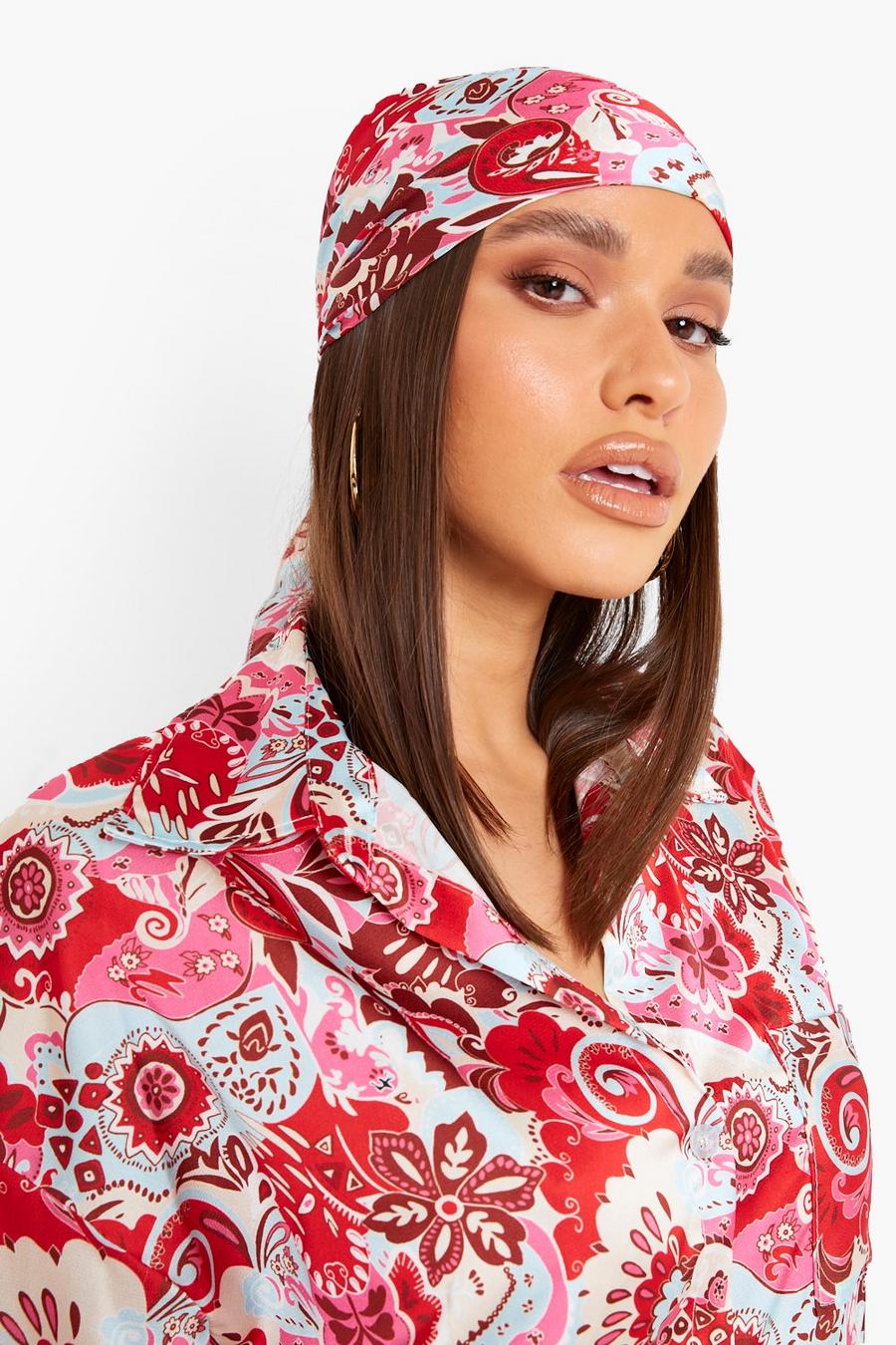 Red 70's Print Head Scarf image number 1
