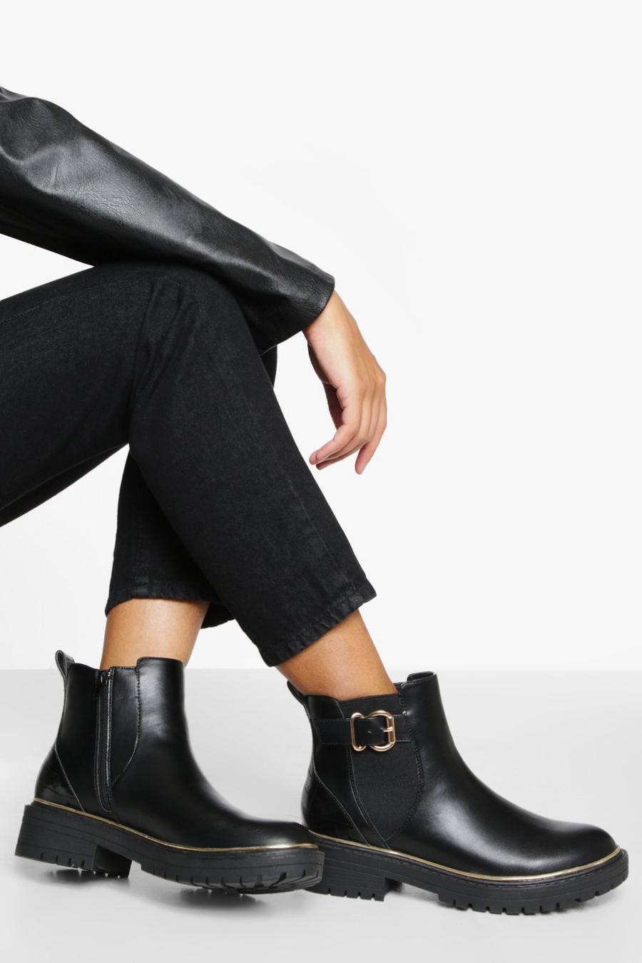 Black Chunky Buckle Chelsea Boots image number 1