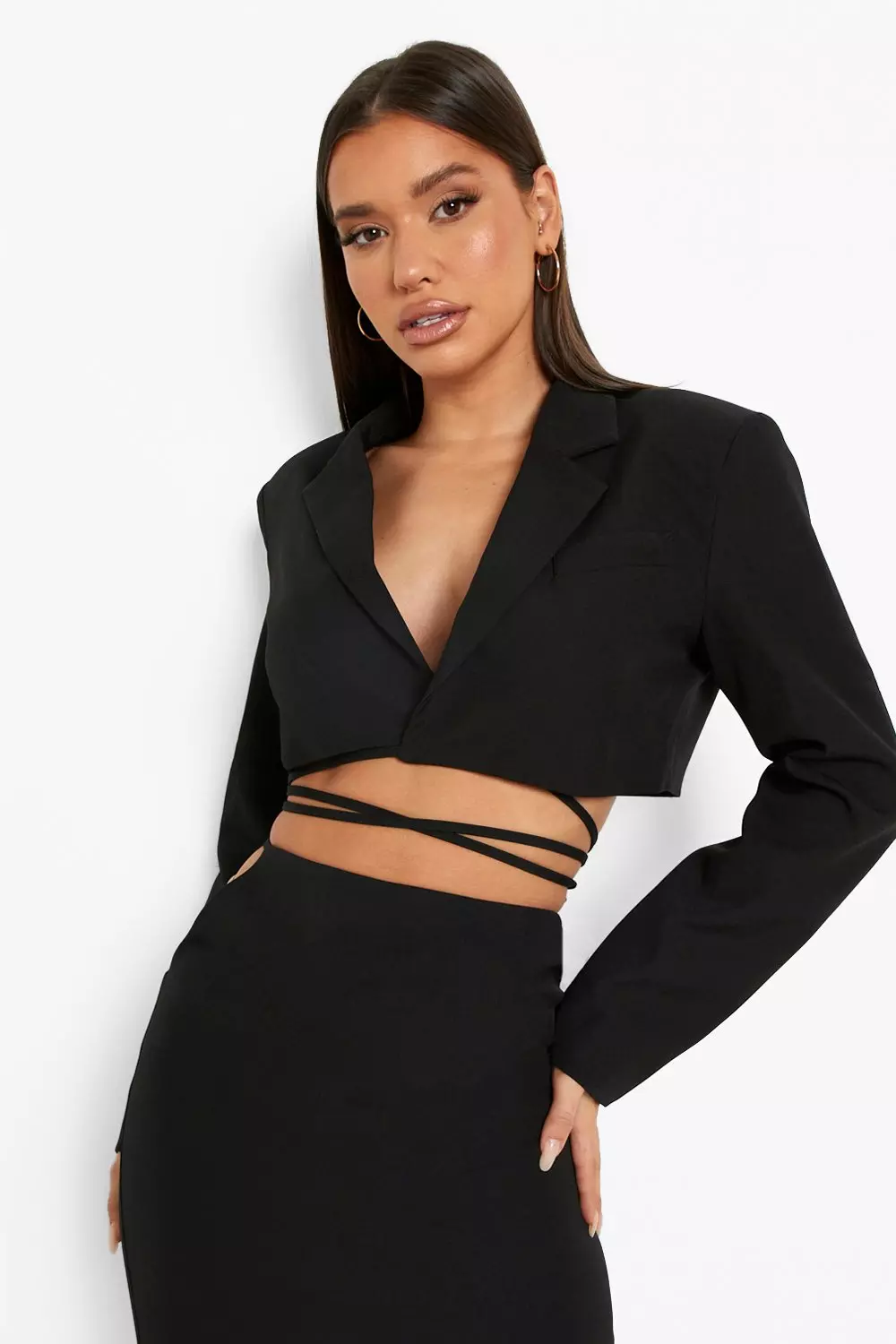 Black Tie Waist Wrap Tailored Blazer alternative image