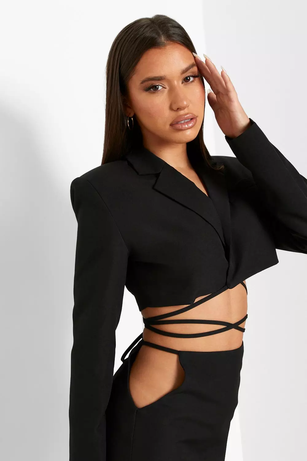 Black Tie Waist Wrap Tailored Blazer alternative image