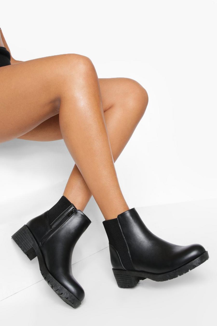 Black Ribbed Elastic Chelsea Boots image number 1