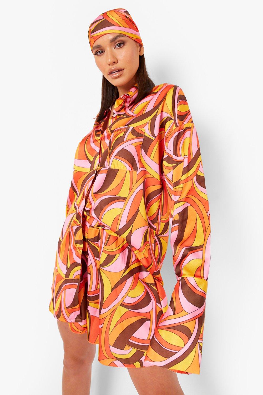 Orange 70's Print Oversized Shirt