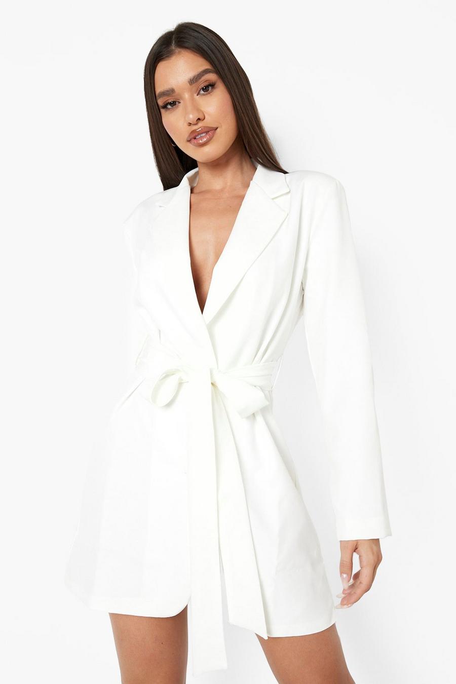 Robe blazer nouée à la taille, Cream blanc