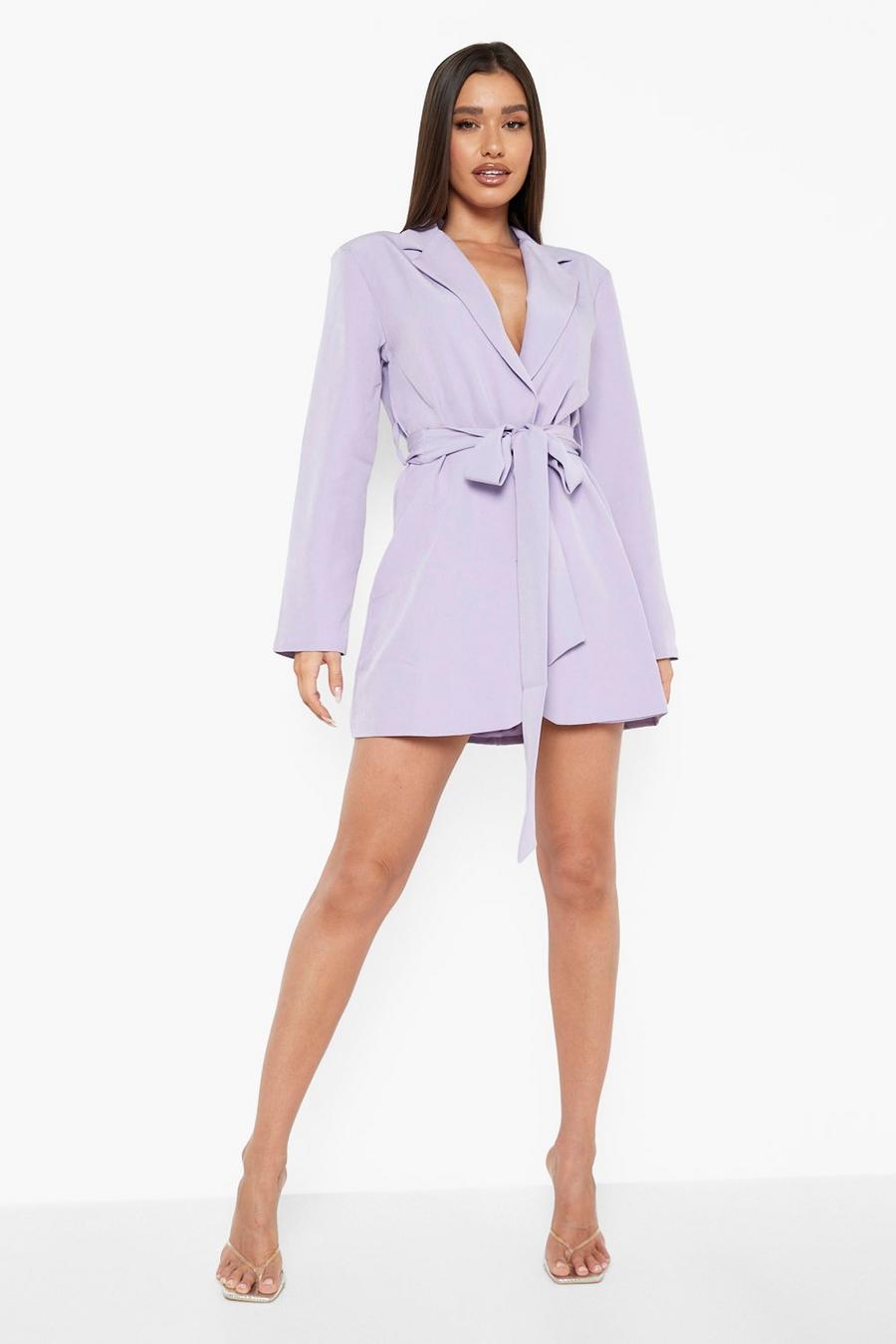 Lilac purple Obi Tie Waist Blazer Dress