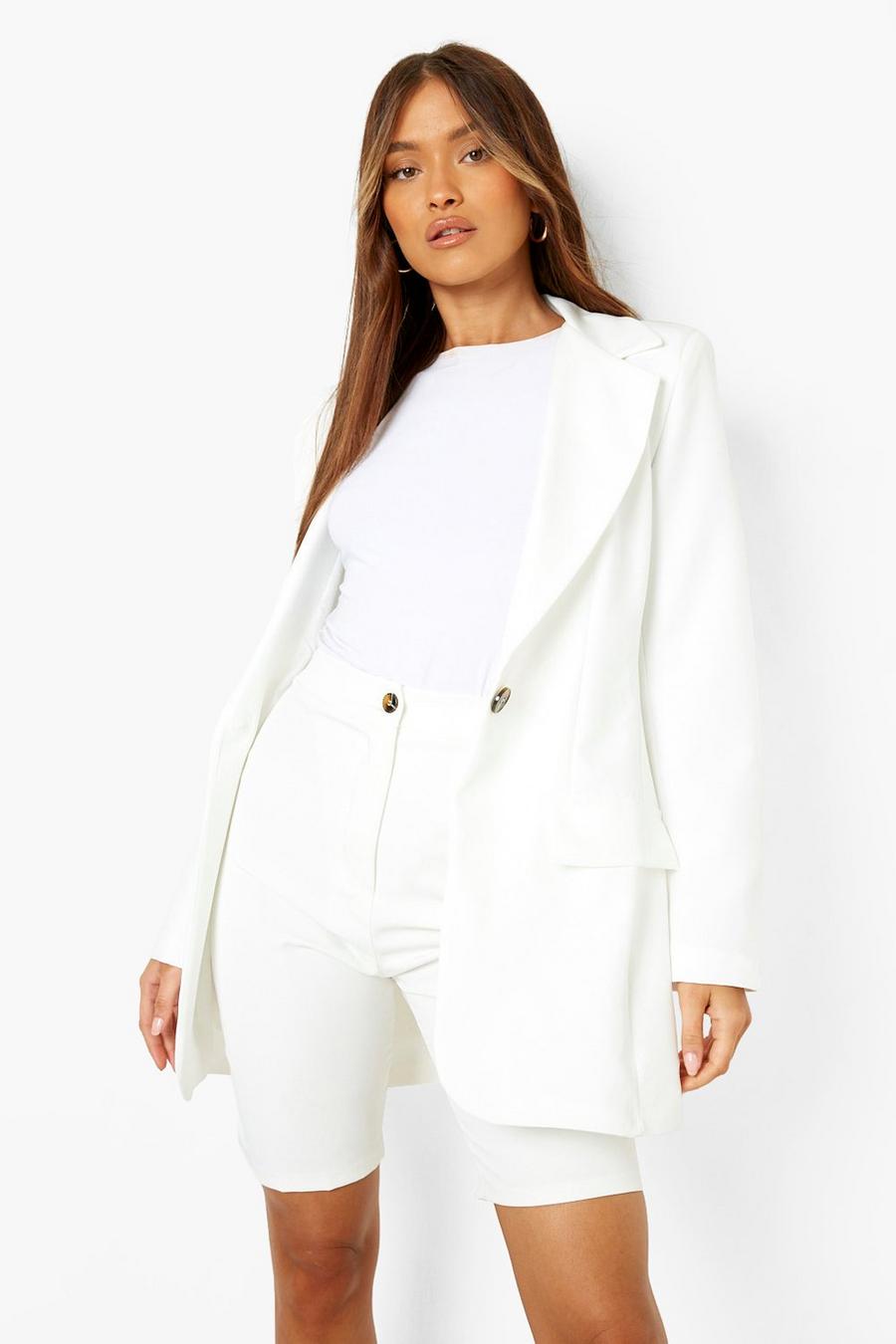 Ivory Longline Contrast Button Tailored Blazer image number 1
