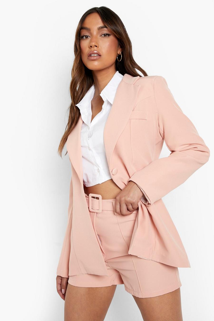Blush Seam Front Belted Tailored Shorts image number 1