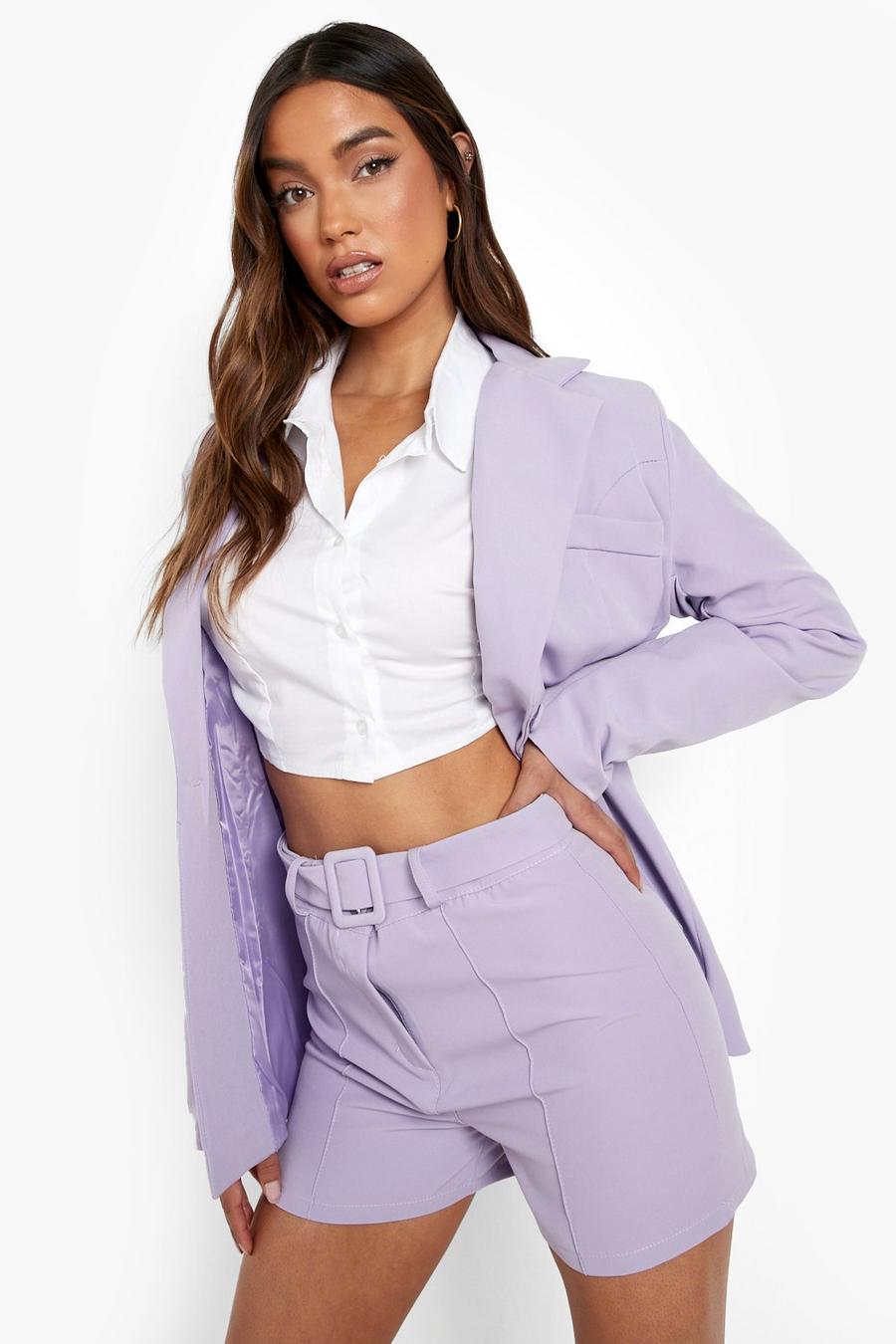 Lilac Seam Front Belted Tailored Shorts image number 1